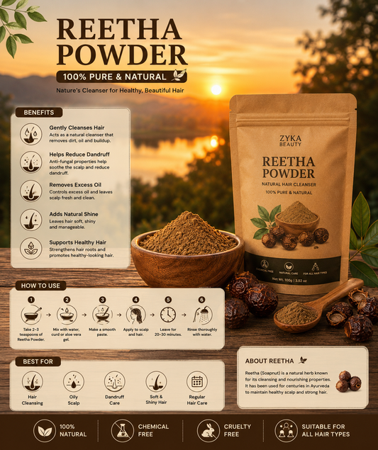 Zyka Beauty Premium Reetha Powder ā 100% Pure & Natural Hair Cleanser (PACK OF 100 GRAM)